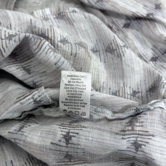 Sigrid Olsen Embroidered Linen Tunic Top Gray Lagenlook Coastal 1/2 Button Up L - Picture 10 of 11